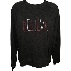 Rae Dunn "Believe" Holiday Collection Crew Neck Long Sleeve Top